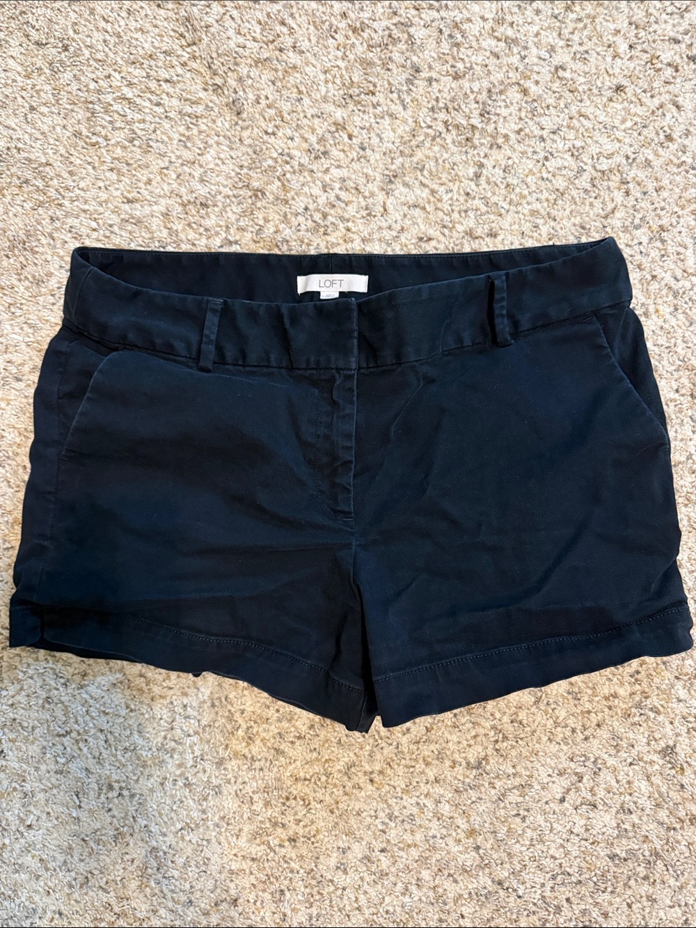 LOFT Navy Casual Cotton-Blend Bermuda Shorts